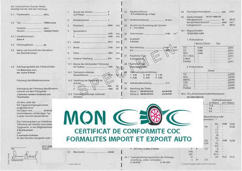 obtenir le certificat de conformité Opel